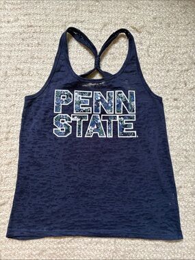 🌺 MISS FANATIC WOMENS SIZE SMALL BLUE BURNOUT PENN STATE RACERBACK TANK TOP